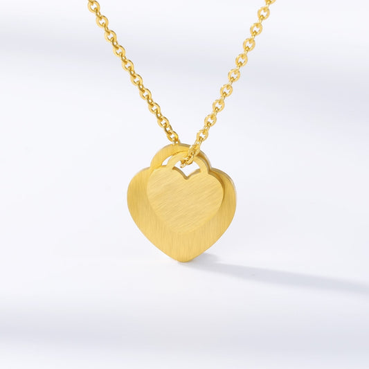 Stainless Steel Double Love Heart Necklace Women Collares Mujer Gold Chain Choker Necklaces Pendents Jewelry Bridesmaid Gifts