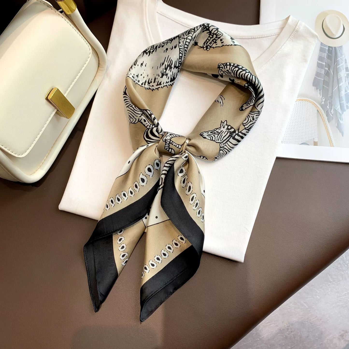 70*70cm Fashion Silk Satin Hair Scarf Women Handkerchief Printed Female Square Head Bandana Small Neck muffler hijab lady gir