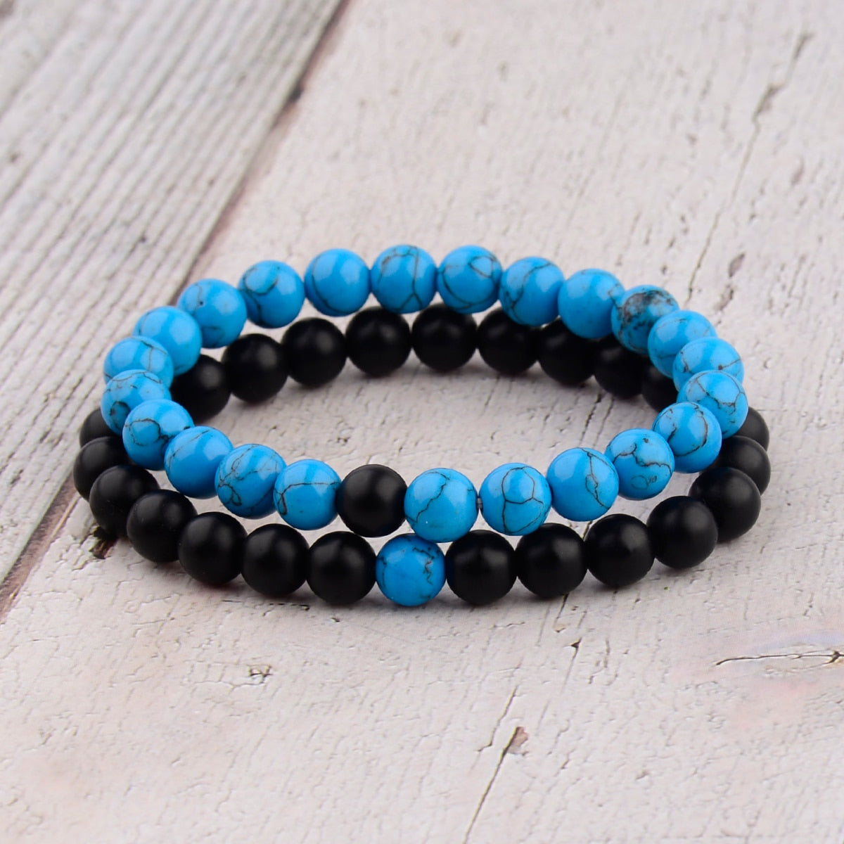 2pcs/set  Weathered Stone Beaded Couple Bracelet Classic MoonStone Lovers Bracelet