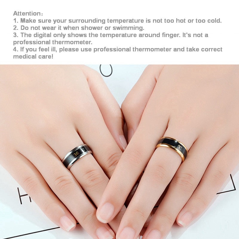 Smart Sensor Body Temperature Ring Stainless Steel Fashion Display Real-time Temperature Test Finger Rings