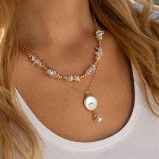 Multi Layer Coin Pearl Necklace for Women  Fashion Natural Freshwater Pearl Pendant Necklace Boho Jewelry Best Friend Gift