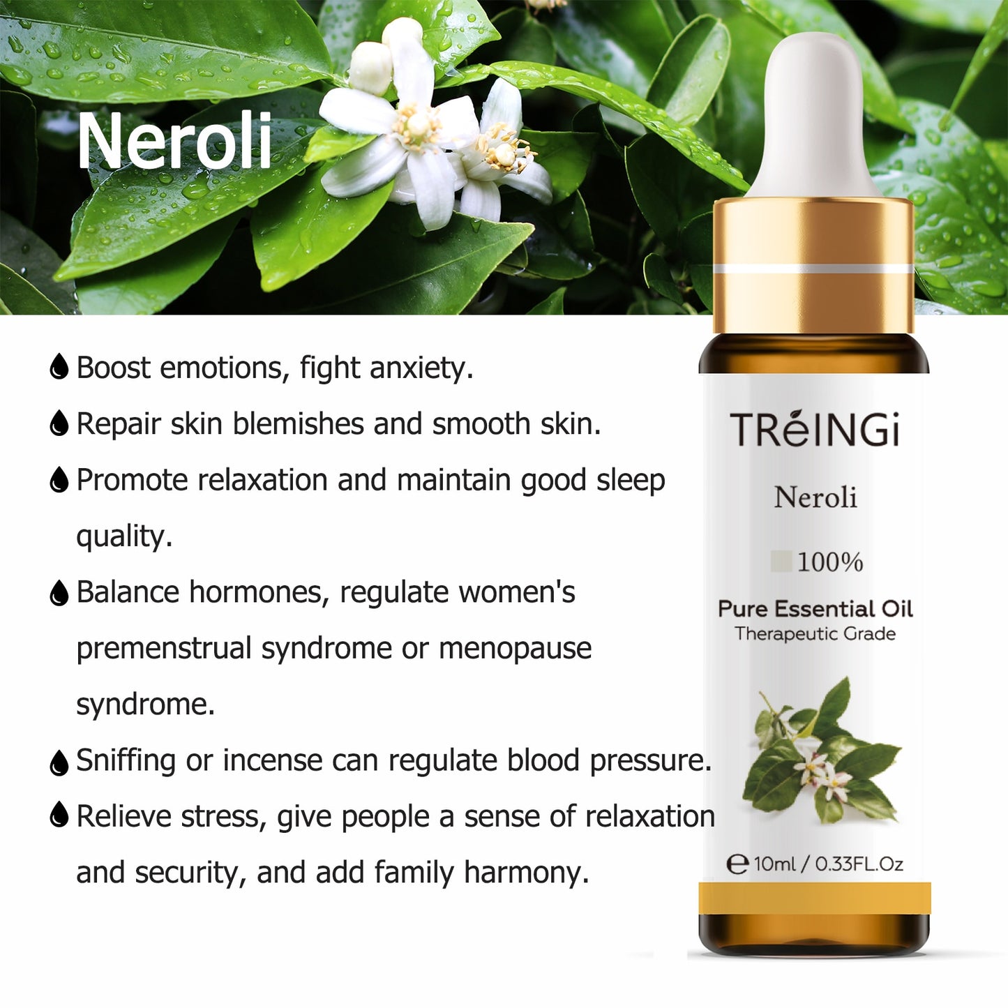 10ml Pure Natural Essential Oils -Jasmine Lavender Rose Vanilla Mint Sage Cinnamon Bergamot Tea Tree Oil with Dropper