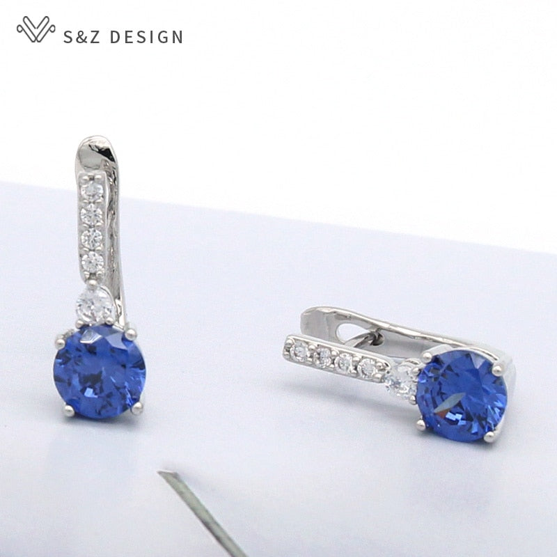 S&Z Round Micro Wax Inlay Cubic Zirconia Dangle Earrings 585 Rose Gold