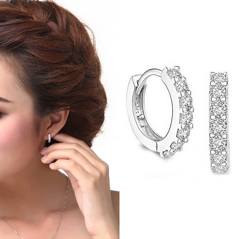 Fashion Charming Hoop Earrings Lady Super flash Single Row Rhinestones Earrings Ladies Accessories Jewelry 1 Pair