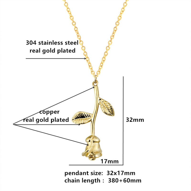 Rose Flower Necklace For Women Stainless Steel Beauty and the Beast Pendant Necklaces Charm Boho Jewelry Valentine's day Gift