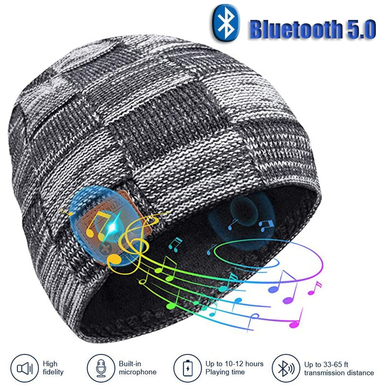Bluetooth Headphone Hat Stereo Sport Music Headset Knitted Beanie Cap Support Handsfree USB Charging Cable Christmas Gift