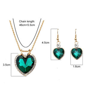 Fashion Jewelry Luxury Gold-color Romantic Austrian Crystal heart shape Chain Necklace Earrings Jewelry Sets