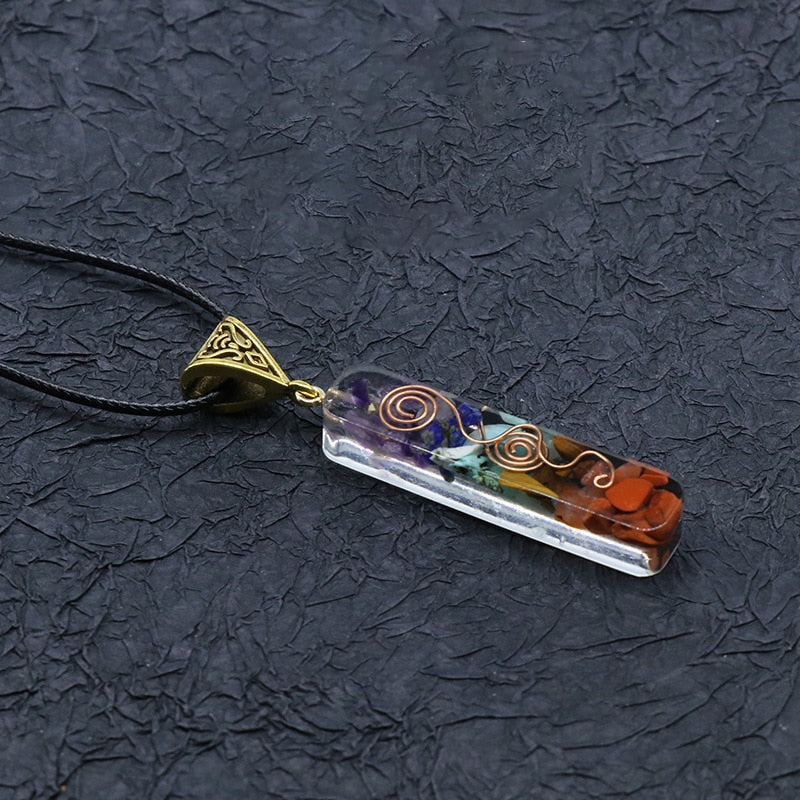 🙏✨CLAIM YOUR FREE Chakra Retro Reiki Healing Mantra and  Colorful Chips Stone Natural Chakra Orgone Energy Pendant Necklace Pendulum Amulet Orgonite Crystal Necklace