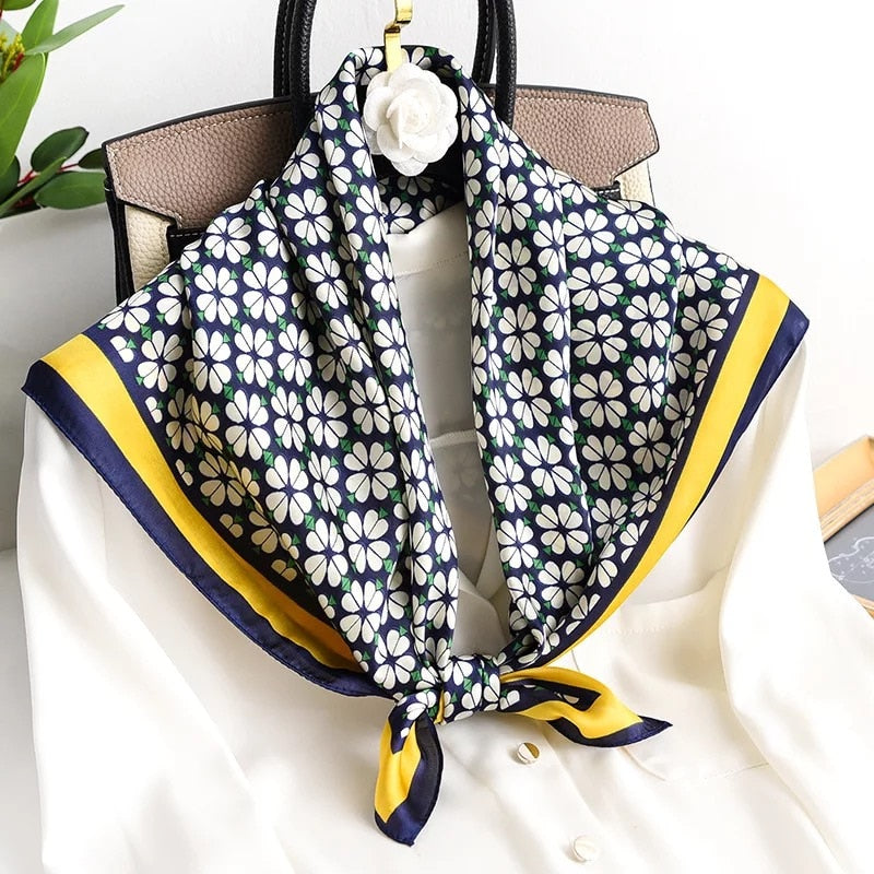 70*70cm Fashion Silk Satin Hair Scarf Women Handkerchief Printed Female Square Head Bandana Small Neck muffler hijab lady gir