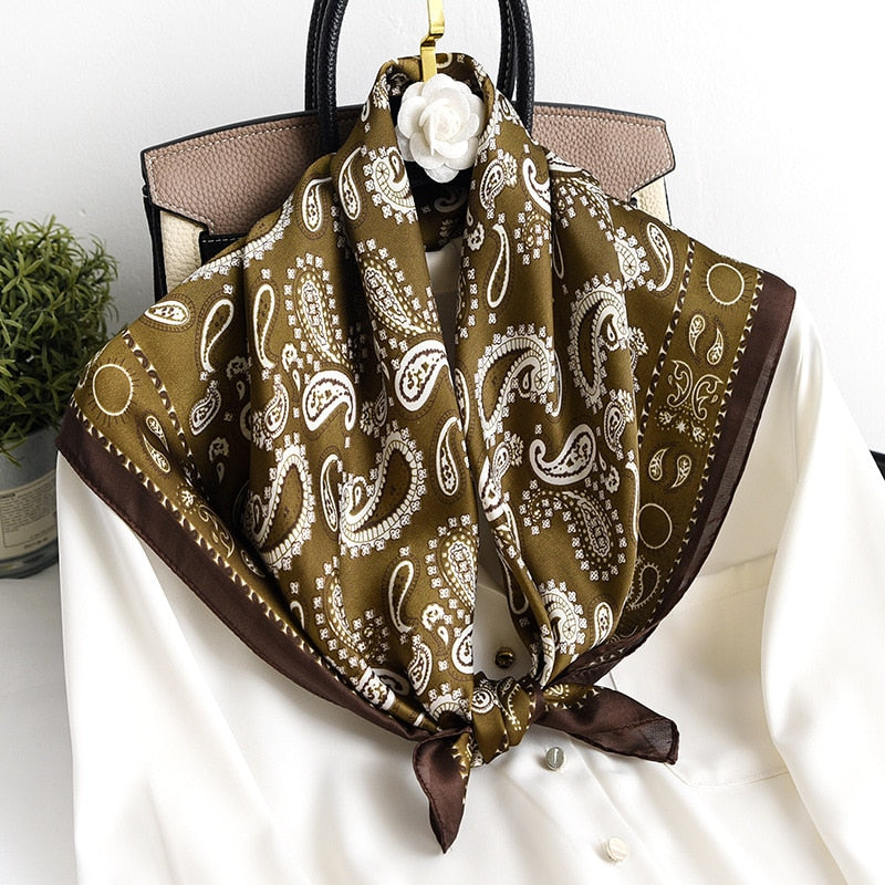 70*70cm Fashion Silk Satin Hair Scarf Women Handkerchief Printed Female Square Head Bandana Small Neck muffler hijab lady gir