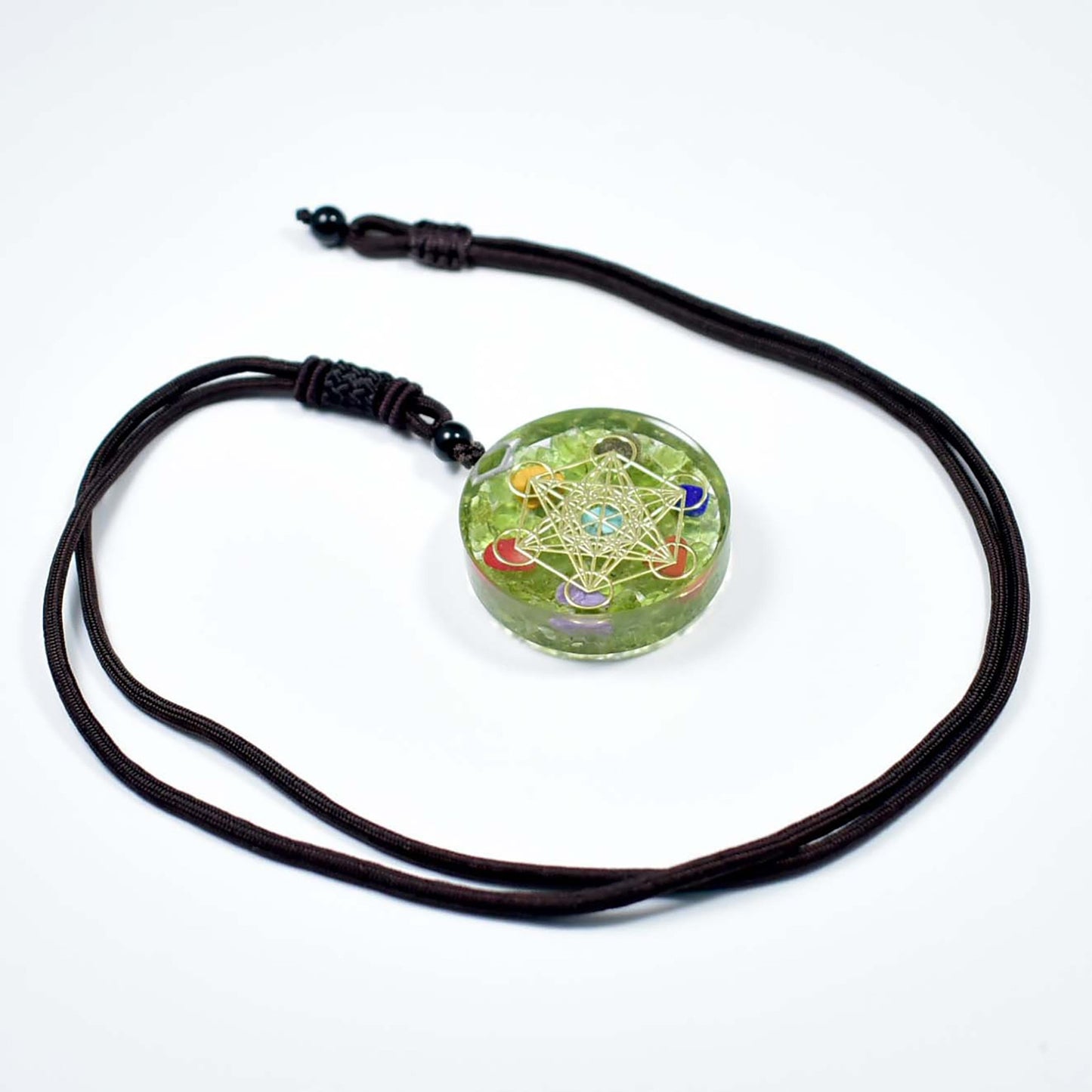 Women And Men Energy Magic Circle Necklace Pendant Natural Peridot Resin Seven Chakra Pendant Fashionable Jewelry Yoga Chain #18