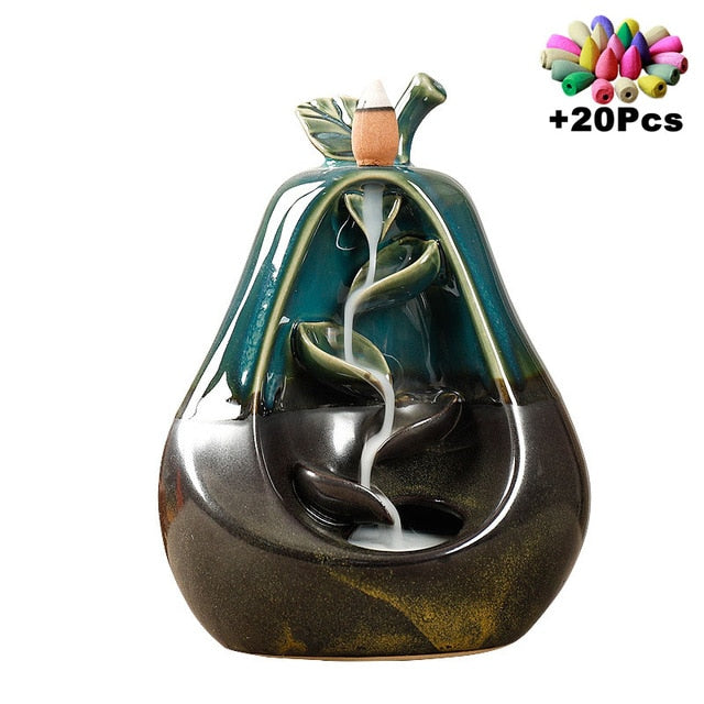 As Seen on TV- TRACI K BEAUTY ZEN Waterfall Incense Burners Pick Yours Ceramic Incense Holder, 10- 20 pcs Mixed Incense Cones (Burner Size L and Size M)