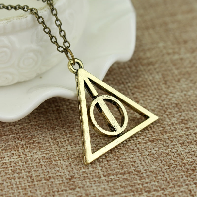 Fashion Long Necklaces Deathly Hallows Pendant Necklace Triangle Rotatable intermediate Resurrection Stone Necklaces