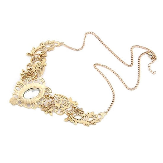 New Women Luxury Party Hollow Out Flower Oval Rhinestone Statement Bib Necklace Luxury Necklace, Oval Rhinestone, Hollow, Flower
