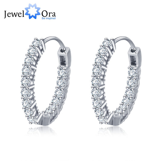 Trendy 925 Sterling Silver Hoop Earrings for Women Sparkling Cubic Zirconia Wedding Jewelry Gift for Girls (JewelOra EA101739)