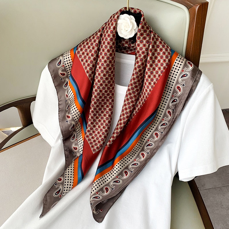 70*70cm Fashion Silk Satin Hair Scarf Women Handkerchief Printed Female Square Head Bandana Small Neck muffler hijab lady gir
