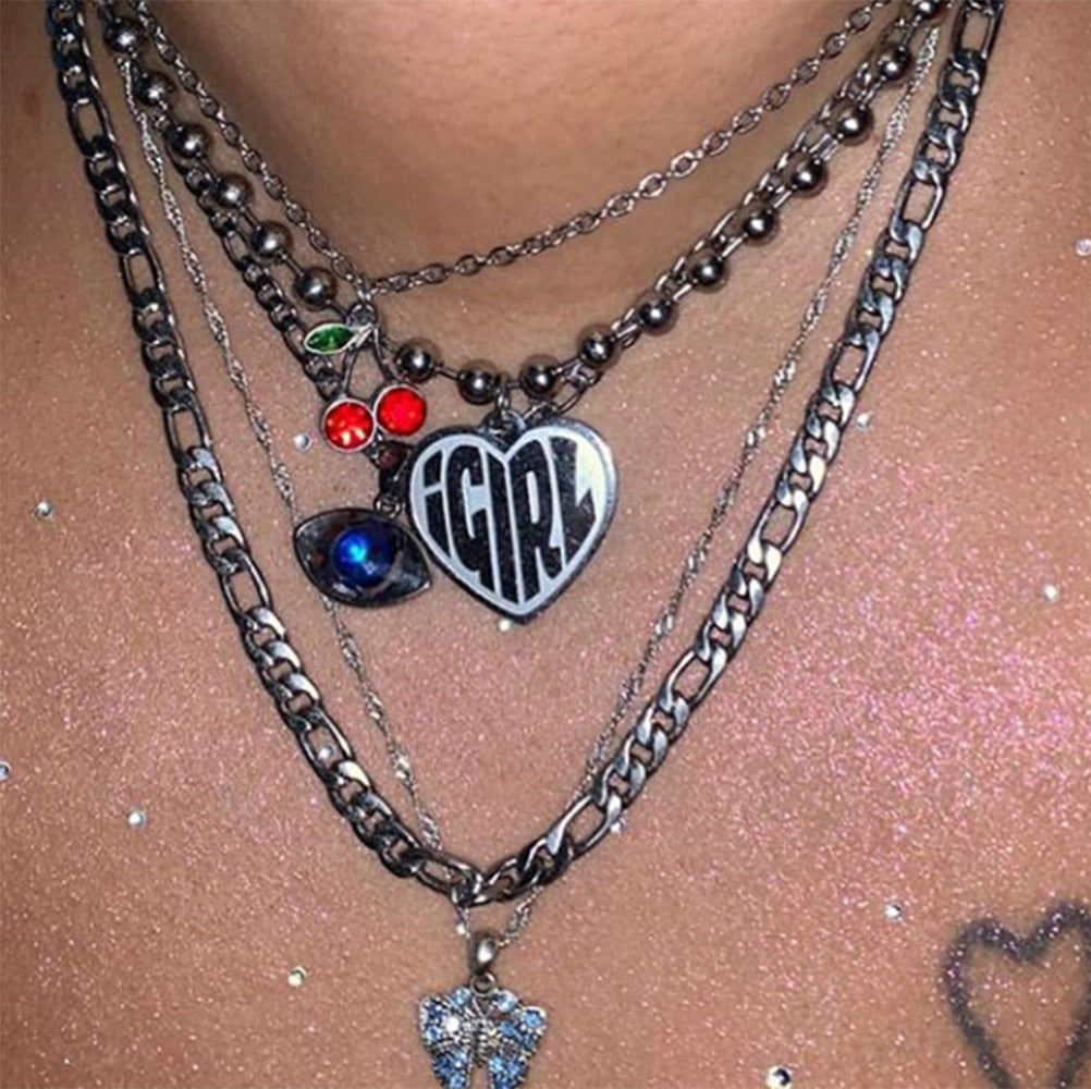 iGIRL necklace she devil Women Igirl Heart Pendant Necklace Stainless Steel Harajuku Female Gothic Streetwear Chain Necklace