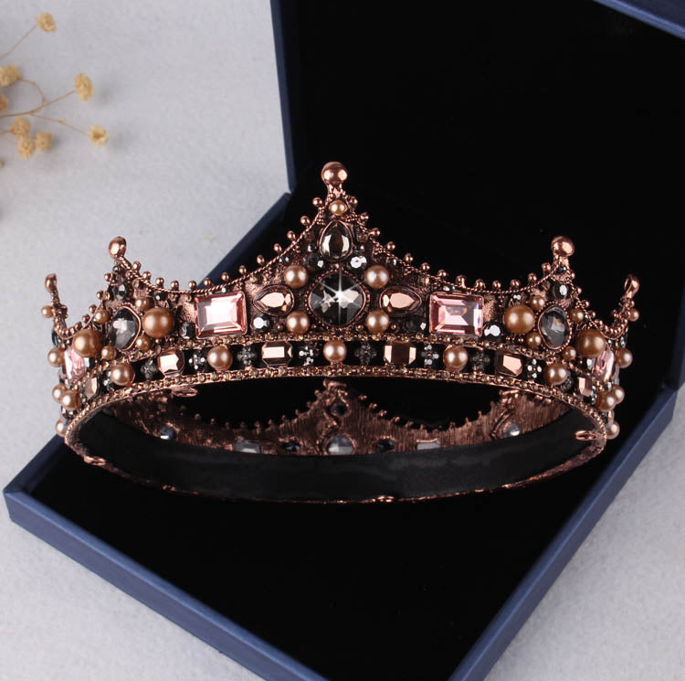 ASHES TO BEAUTY CROWNS-Baroque Black Crystal Pearl Bridal Tiaras Crown Rhinestone Pageant Diadem Bride Headband Wedding Hair Accessories Tiara De Noiva