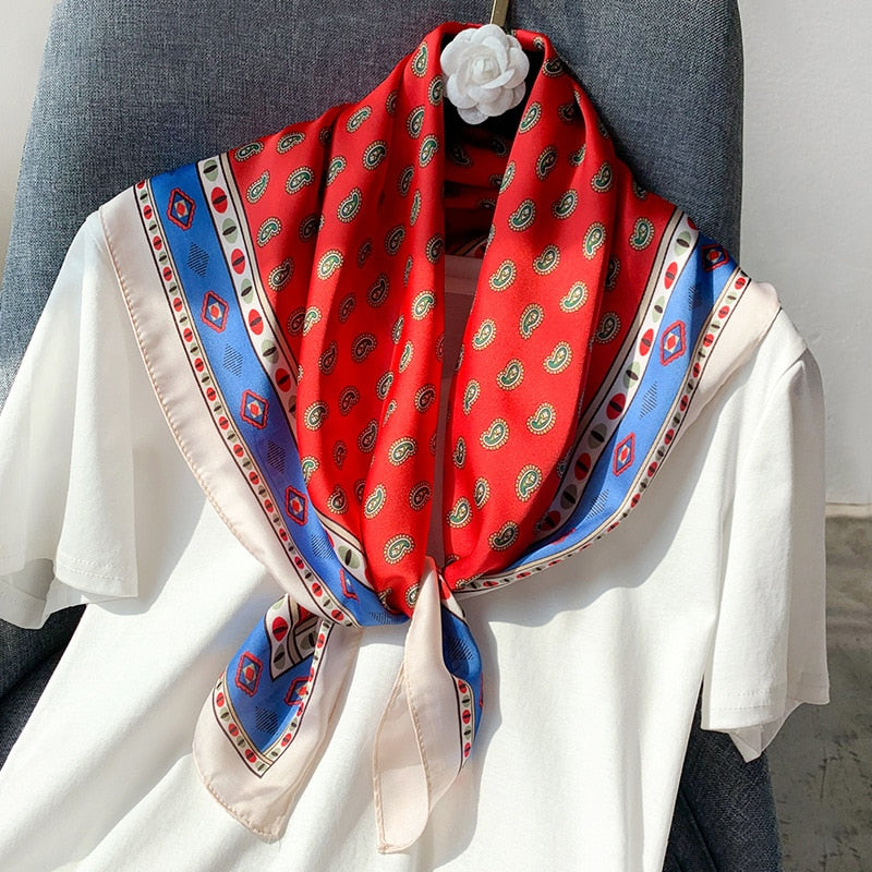 70*70cm Fashion Silk Satin Hair Scarf Women Handkerchief Printed Female Square Head Bandana Small Neck muffler hijab lady gir