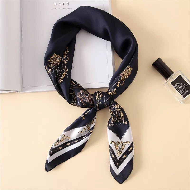 70*70cm Fashion Silk Satin Hair Scarf Women Handkerchief Printed Female Square Head Bandana Small Neck muffler hijab lady gir