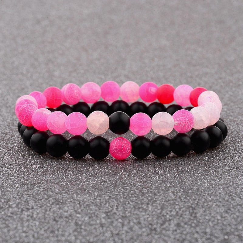 2pcs/set  Weathered Stone Beaded Couple Bracelet Classic MoonStone Lovers Bracelet