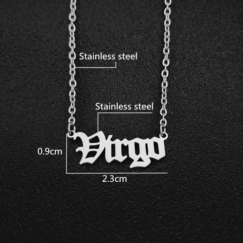 12 Zodiac Letters Pendant Necklace Old English Scorpio Aries Taurus Gemini Cancer Leo Choker Horoscope Signs Necklace Friendship