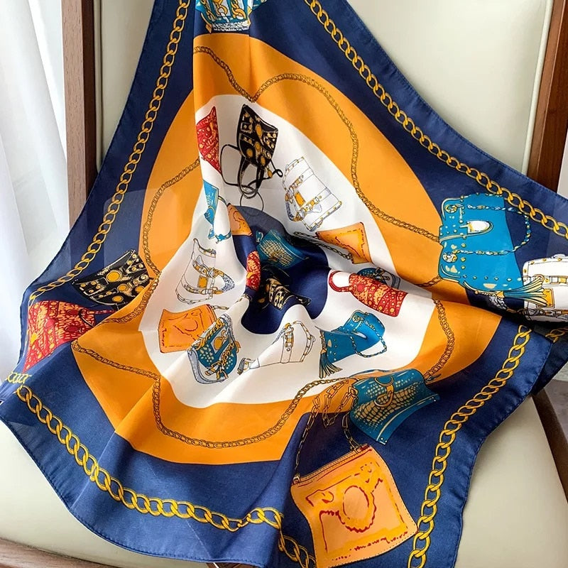 70*70cm Fashion Silk Satin Hair Scarf Women Handkerchief Printed Female Square Head Bandana Small Neck muffler hijab lady gir