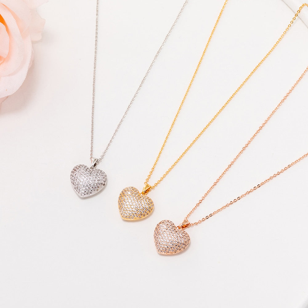 Cubic Zircon Heart Pendant Necklace For Women Cute Fashion Small Crystal Heart Choker Wedding Jewelry Best Friend New Year Gifts