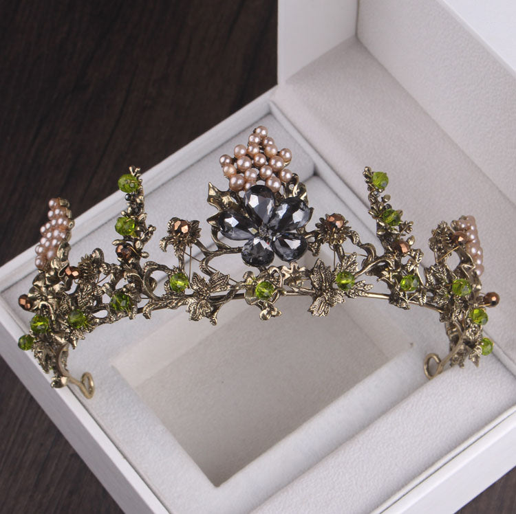 ASHES TO BEAUTY CROWNS-Baroque Black Crystal Pearl Bridal Tiaras Crown Rhinestone Pageant Diadem Bride Headband Wedding Hair Accessories Tiara De Noiva