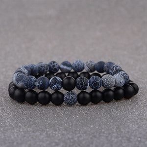 2pcs/set  Weathered Stone Beaded Couple Bracelet Classic MoonStone Lovers Bracelet