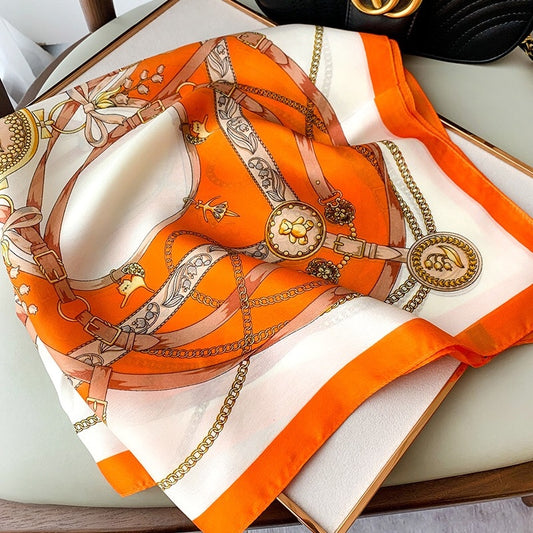 70*70cm Fashion Silk Satin Hair Scarf Women Handkerchief Printed Female Square Head Bandana Small Neck muffler hijab lady gir