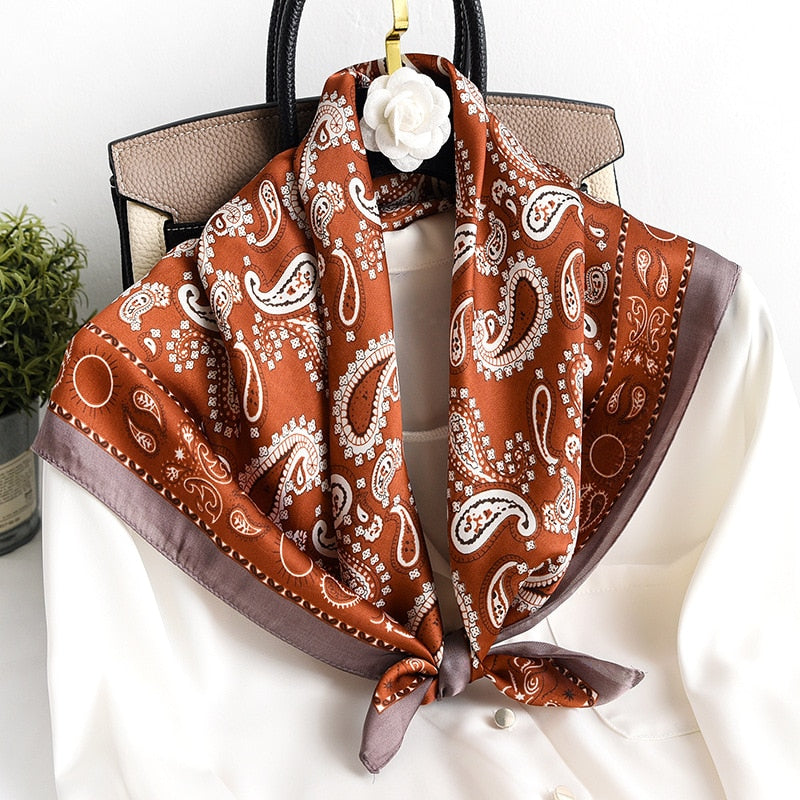 70*70cm Fashion Silk Satin Hair Scarf Women Handkerchief Printed Female Square Head Bandana Small Neck muffler hijab lady gir