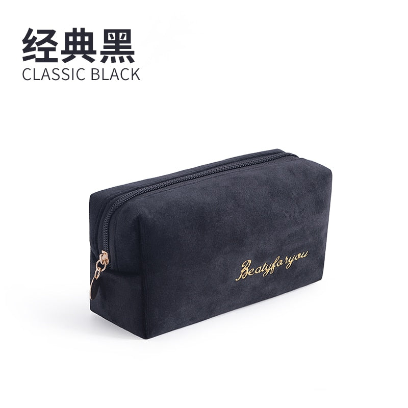 Women Cosmetic Bag Toiletries Tool Travel Organizer Solid Color Storage Easy carry Case Flannel Zipper Ladies Makeup Bag