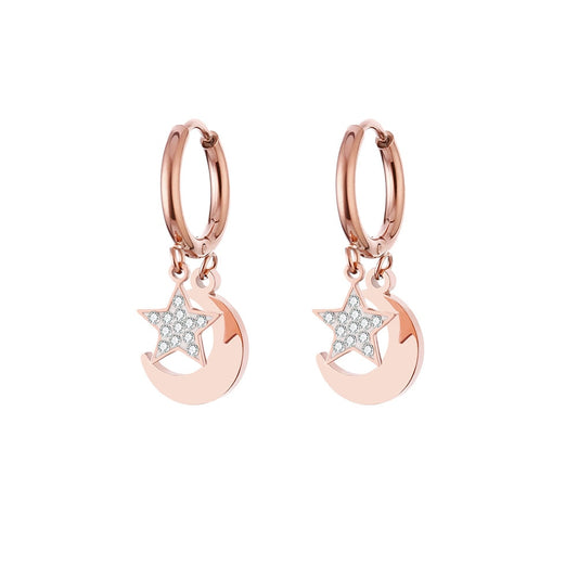 Star Moon Earrings for Women Stainless Steel Small Circle Ear Hoops Earrings Mosaic Cubic Zircon Pendant Jewelry Wedding Gift