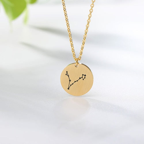 Twelve Constellations Charms Necklace Leo Aries Taurus Gemini Cancer Virgo Libra Scorpio Sagittarius Capricorn Aquarius Pisces