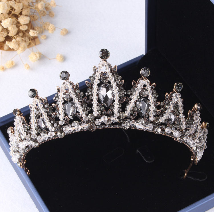 ASHES TO BEAUTY CROWNS-Baroque Black Crystal Pearl Bridal Tiaras Crown Rhinestone Pageant Diadem Bride Headband Wedding Hair Accessories Tiara De Noiva