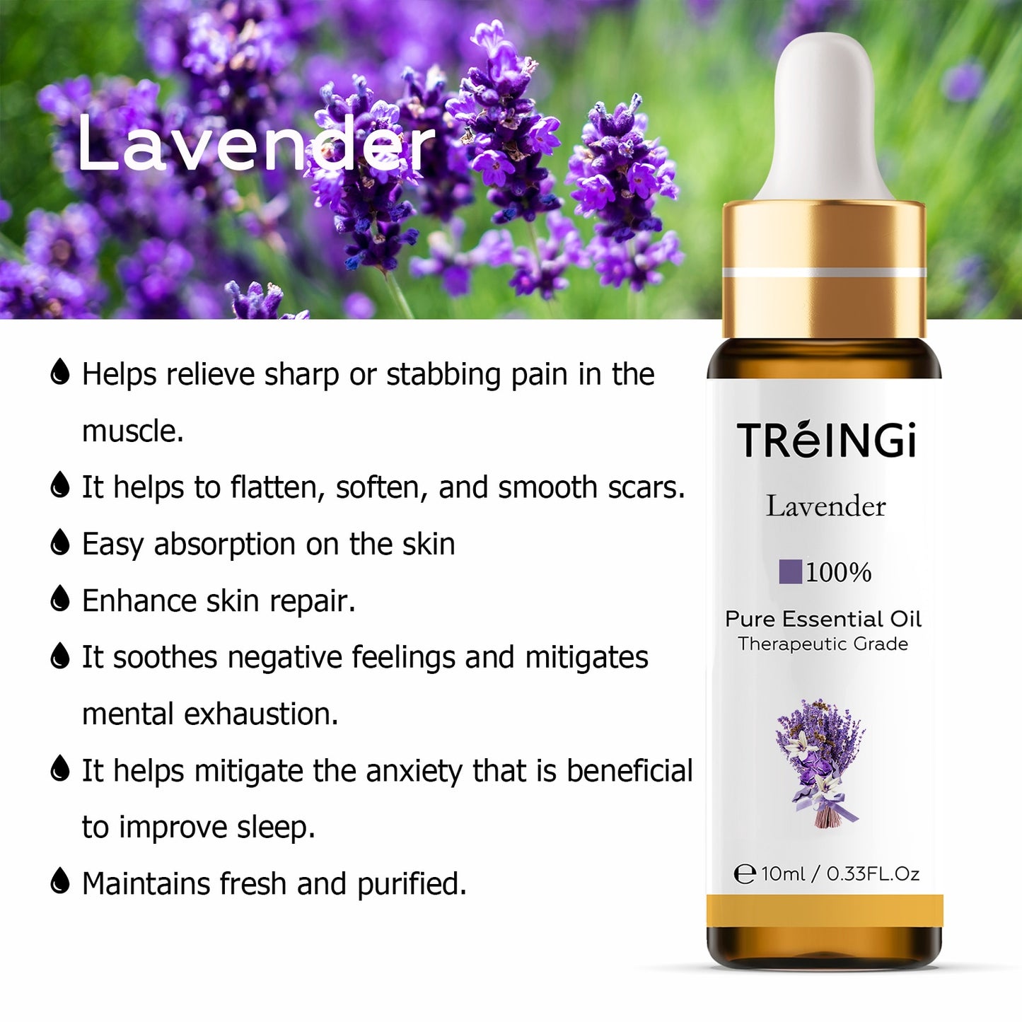 10ml Pure Natural Essential Oils -Jasmine Lavender Rose Vanilla Mint Sage Cinnamon Bergamot Tea Tree Oil with Dropper