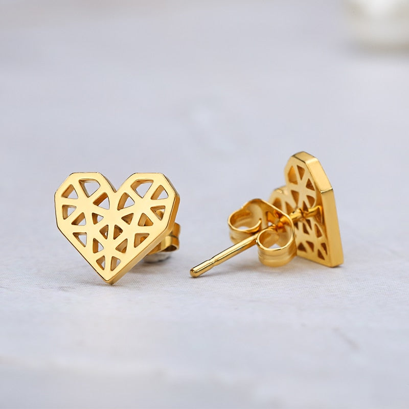 Girls Earrings Surgical Steel Rose Gold Minimal Origami Heart Earings Fashion Jewelry Women Accessories BFF Christmas Gifts