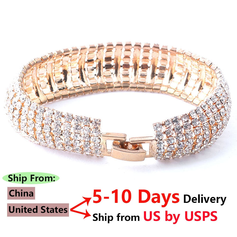 1 Pcs Crystal Rhinestone Jewelry Gold/Silver Color Bracelet Chain Women Pageant Bridesmaid Wedding Party Hot Sale Gift Crystal Bracelet