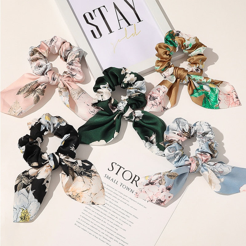 New Chiffon Bowknot Elastic Hair Bands For Women Girls Solid Color Scrunchies Headband Hair Ties Ponytail Holder Hair Accessorie