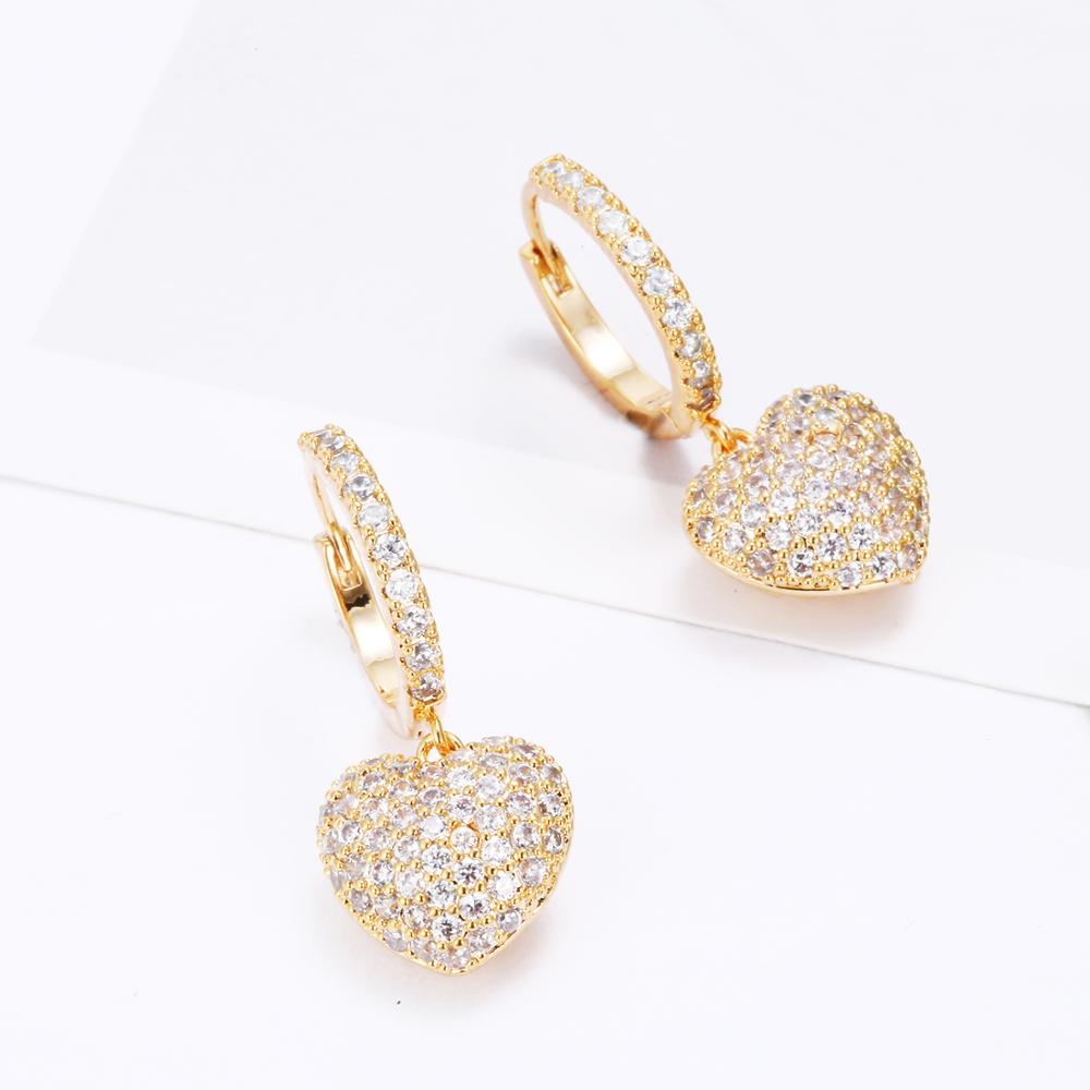 Micro Pave Heart Drop Earrings for Women Female Rose Gold Silvery Joker Sweet Cute Korean Earrings Boucle D'oreille Brincon 2020