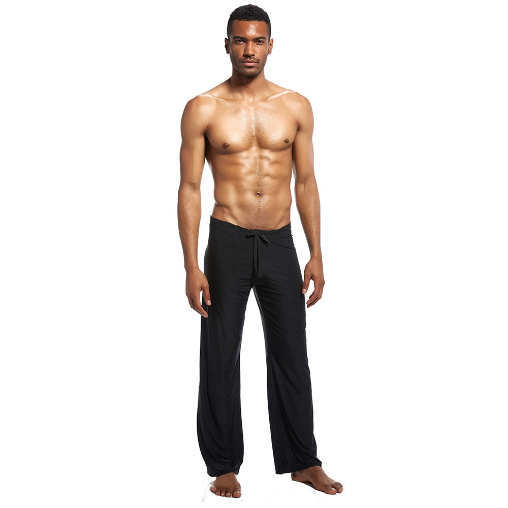 Zen or Yoga Pants For Men, Yoga For Man, Low Waist Pants Drawstring Fastening Trousers, Slippery Texture Loungewear, Meditation For Men