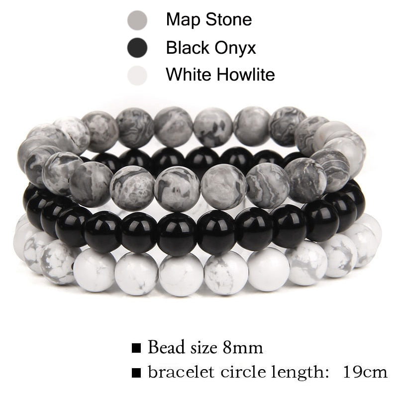WAVE LENGTH Bracelets 8mm Natural Stone Bracelet Set 3Pcs/set Rhodonite Rose Pink Quartzs Moonstone Amethysts Hematite Bracelets For Women Men Jewelry