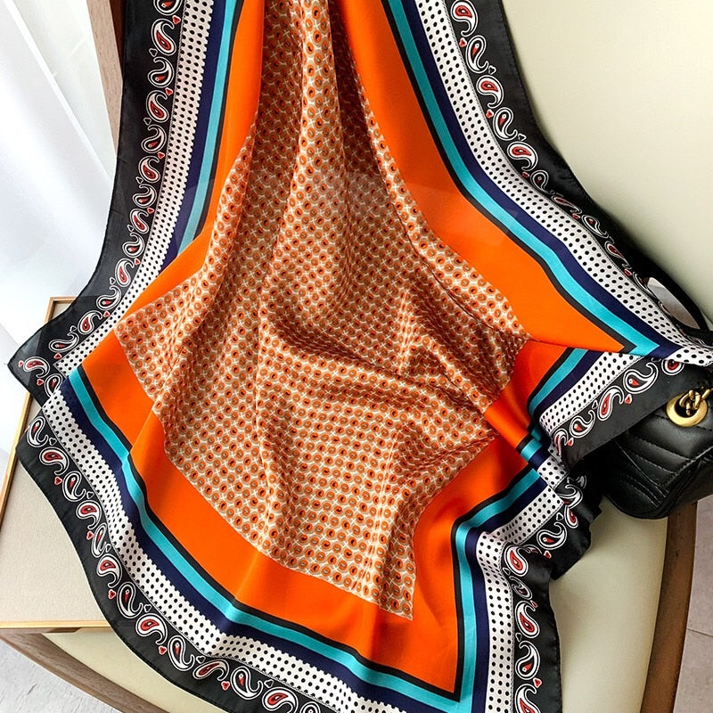 70*70cm Fashion Silk Satin Hair Scarf Women Handkerchief Printed Female Square Head Bandana Small Neck muffler hijab lady gir