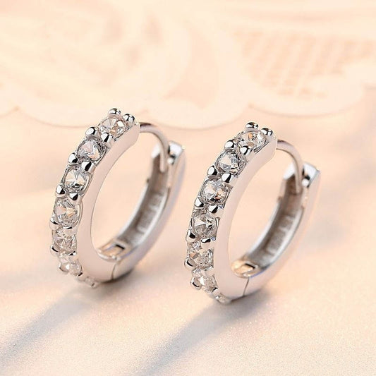 Fashion Charming Hoop Earrings Lady Super flash Single Row Rhinestones Earrings Ladies Accessories Jewelry 1 Pair