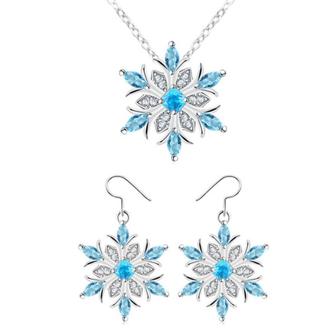 Fashion Snowflake Flowers Crystal Necklace Women Jewelry Set Wedding Snow Flower Pendant Collier Earrings Girl Gifts