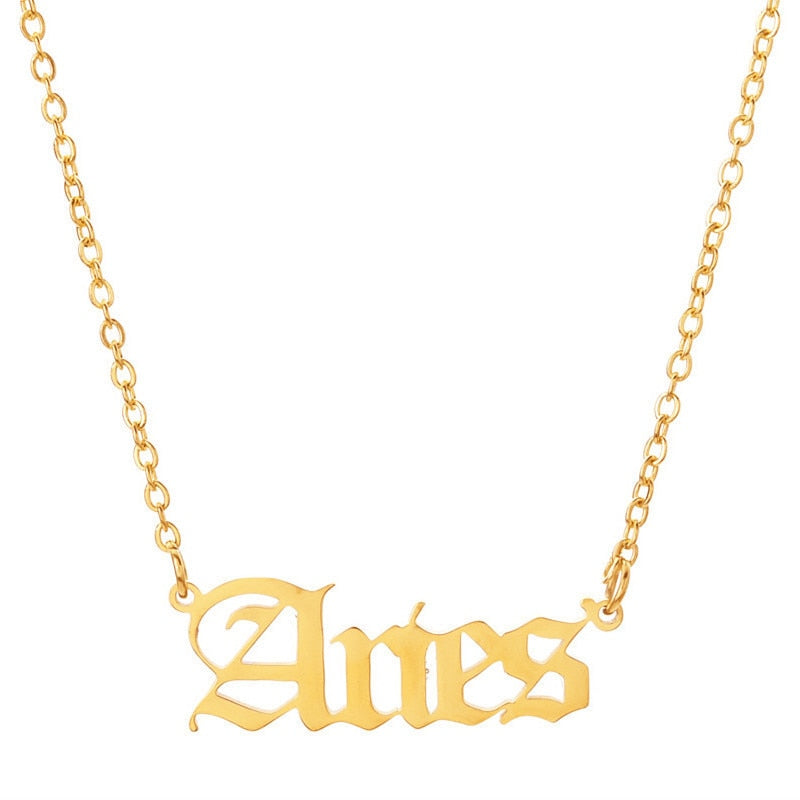12 Zodiac Letters Pendant Necklace Old English Scorpio Aries Taurus Gemini Cancer Leo Choker Horoscope Signs Necklace Friendship