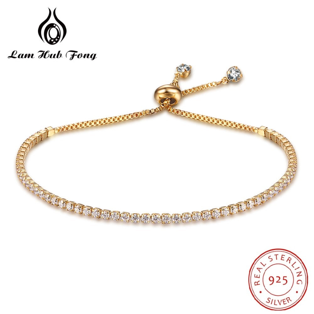 925 Sterling Silver  Bracelets Tennis Adjustable Gold Chain Bracelet Bangle Fine Jewelry Women Gift (Lam Hub Fong)