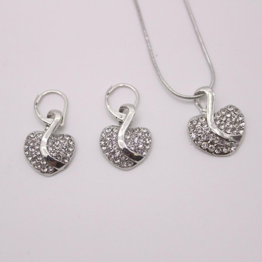 Fashion Jewelry Luxury Gold-color Romantic Austrian Crystal heart shape Chain Necklace Earrings Jewelry Sets