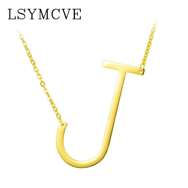 Women girl jewelry elegant chain alphabet letter pendant necklace 3 colors stainless steel choker initial necklace